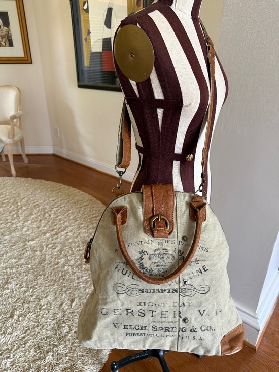 Myra Bag Handbags - Myra Bag Upcycled Gerster Canvas Convertible Bag Genuine Leather Accents